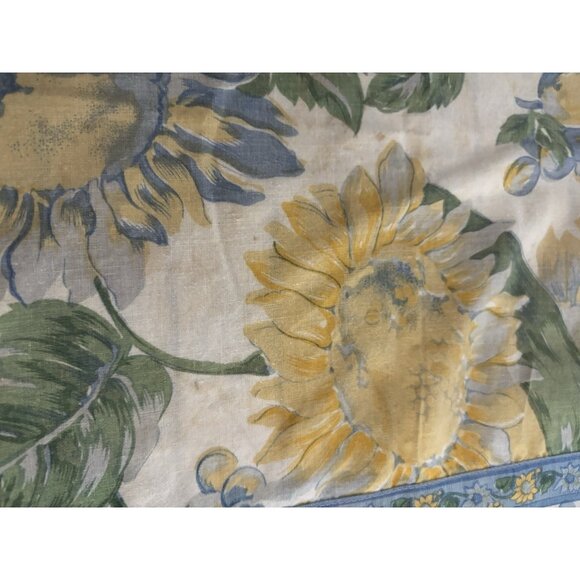 Vintage April Cornell Tablecloth Sunflower Yellow Blue Floral Cotton 48" X 49" - Picture 5 of 16